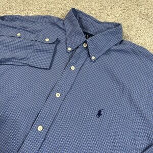 Vtg Ralph Lauren Blake XL Blue Check Button Down Shirt Long‎ Sleeve 100% Cotton